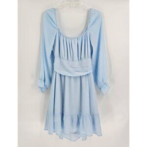 Exlura Dress Women XXL Blue Chiffon Open Tie Back Ruffle Hem Long Sleeve